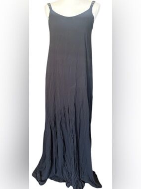 Malai Women's Black Maxi Skirt with Subtle Tiered Hem size M 100%viscose